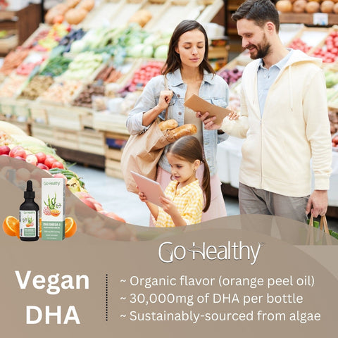 DHA Omega 3 Drops- Vegan Kids, Toddler & Adults Fish Oil Alternative, Organic Orange Flavor - 2 FL. OZ Bottle | Go Healthy
