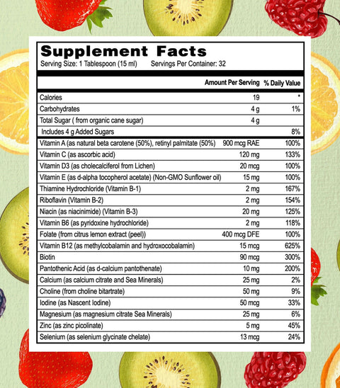 Go Healthy Multivitamin for Women, Men, Teens - Vegan Liquid Immune Support Supplement, Lemon Folate, Liquid Vitamins & Minerals, 20 Fruits & Vegetables, Prebiotic, Gluten Free - 32 Servings
