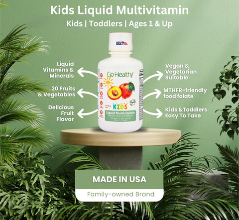 Go Healthy Kids Liquid Multivitamin, Immune Support, Kid Liquid Multivitamins, High Absorption Vegan Vitamins, Kids Vitamins Multivitamin - 30-60 Servings