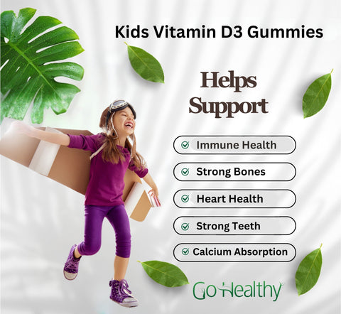 Go Healthy Vitamin D Kids Gummies, Kids Gummy D3, Immune Support, Toddler Vitamin D Gummies – Kosher, Halal, Non-GMO, Gluten-Free, Delicious Fruit Flavor - 60 Servings
