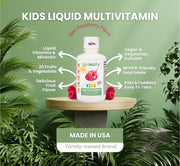 Go Healthy Kids Liquid Multivitamin, Immune Support, Kid Liquid Multivitamins, High Absorption Vegan Vitamins, Kids Vitamins Multivitamin Raspberry - 30-60 Servings