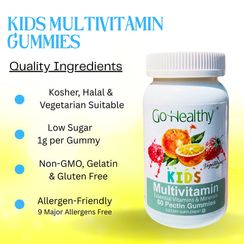 Go Healthy Kids Multivitamin Gummies, Immune Support, Kids Vitamin Gummies, Kosher Kid Vitamin, Halal, Non-GMO, Gluten-Free Tasty Gummy - 30 Servings