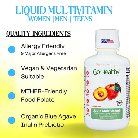 Go Healthy Liquid Vitamins for Women, Men, Teens, Vegan Vitamin & Mineral, High Absorption, Premium Liquid Multi Vitamin, Immune Support - 32 Servings