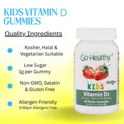 Go Healthy Vitamin D Kids Gummies, Kids Gummy D3, Immune Support, Toddler Vitamin D Gummies – Kosher, Halal, Non-GMO, Gluten-Free, Delicious Fruit Flavor - 60 Servings
