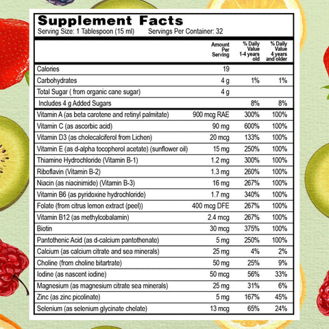 Go Healthy Kids Liquid Multivitamin, Immune Support, Kid Liquid Multivitamins, High Absorption Vegan Vitamins, Kids Vitamins Multivitamin Raspberry - 30-60 Servings