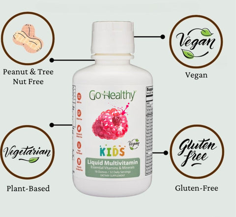 Go Healthy Kids Liquid Multivitamin, Immune Support, Kid Liquid Multivitamins, High Absorption Vegan Vitamins, Kids Vitamins Multivitamin Raspberry - 30-60 Servings