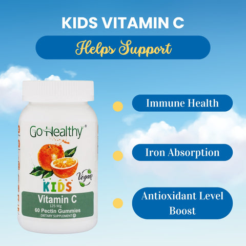 Go Healthy Vitamin C Gummies for Kids, Immune Support, Children Vitamin Gummies, Toddler, Kids Vitamins, Kosher, Halal, Tasty Gummy - 60 Servings