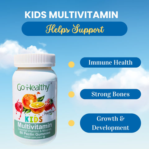 Go Healthy Kids Multivitamin Gummies, Immune Support, Kids Vitamin Gummies, Kosher Kid Vitamin, Halal, Non-GMO, Gluten-Free Tasty Gummy - 30 Servings