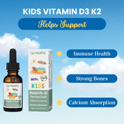 D3 with K2 Kids- Vegan, Vegetarian, Non-GMO, Gluten Free - D3 (1000 IU) & K2 (MK-7) Liquid Drops - 30 Servings