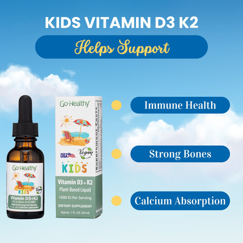 D3 with K2 Kids- Vegan, Vegetarian, Non-GMO, Gluten Free - D3 (1000 IU) & K2 (MK-7) Liquid Drops - 30 Servings