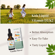 D3 with K2 Kids- Vegan, Vegetarian, Non-GMO, Gluten Free - D3 (1000 IU) & K2 (MK-7) Liquid Drops - 30 Servings
