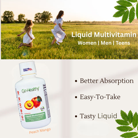 Go Healthy Liquid Vitamins for Women, Men, Teens, Vegan Vitamin & Mineral, High Absorption, Premium Liquid Multi Vitamin, Immune Support - 32 Servings