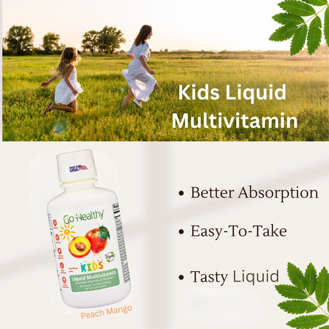 Go Healthy Kids Liquid Multivitamin, Immune Support, Kid Liquid Multivitamins, High Absorption Vegan Vitamins, Kids Vitamins Multivitamin - 30-60 Servings
